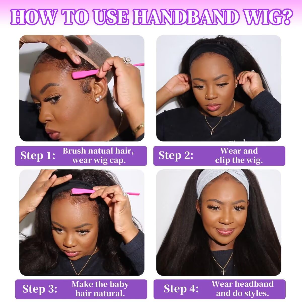 Lodmemo Kinky Staright Headband Wig Human Hair Glueless Wigs Flip Over Wig Beginner Friendly