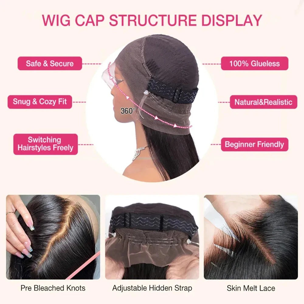 Lodmemo Body Wave Pre Cut 360 Invisible Strap Full Lace Glueless Wig HD Transparent Bleached Knots Pre Cut Lace Wig
