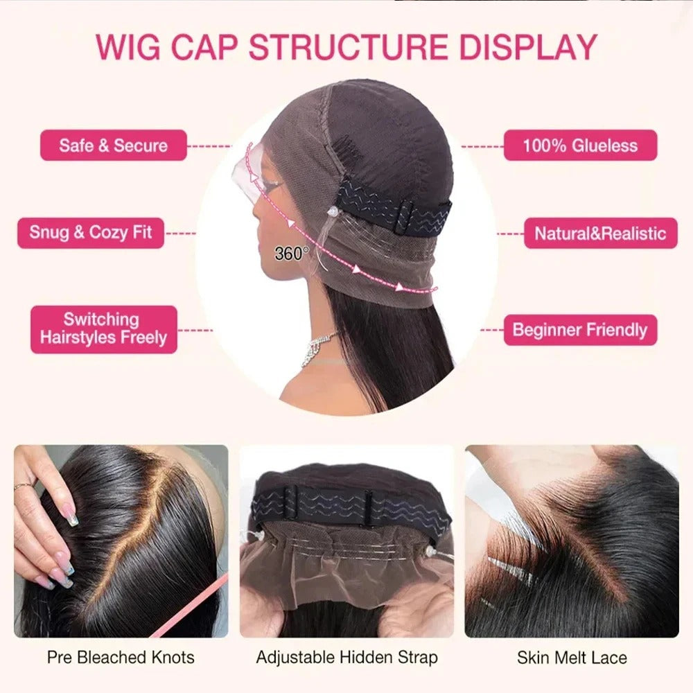 Lodmemo Bone Straight Wave 360 Invisible Strap Lace Frontal HD Transparent Bleached Knots Pre Cut Lace Wig