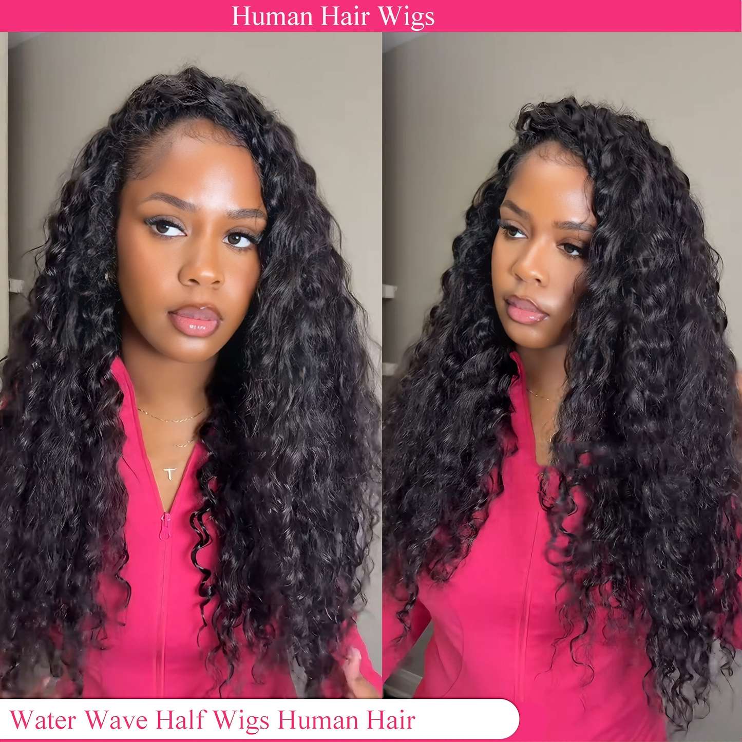 Lodmemo Water Wave Half Wigs Human Hair Glueless Wig With Drawstring Flip Over Wig Beginner Friendly