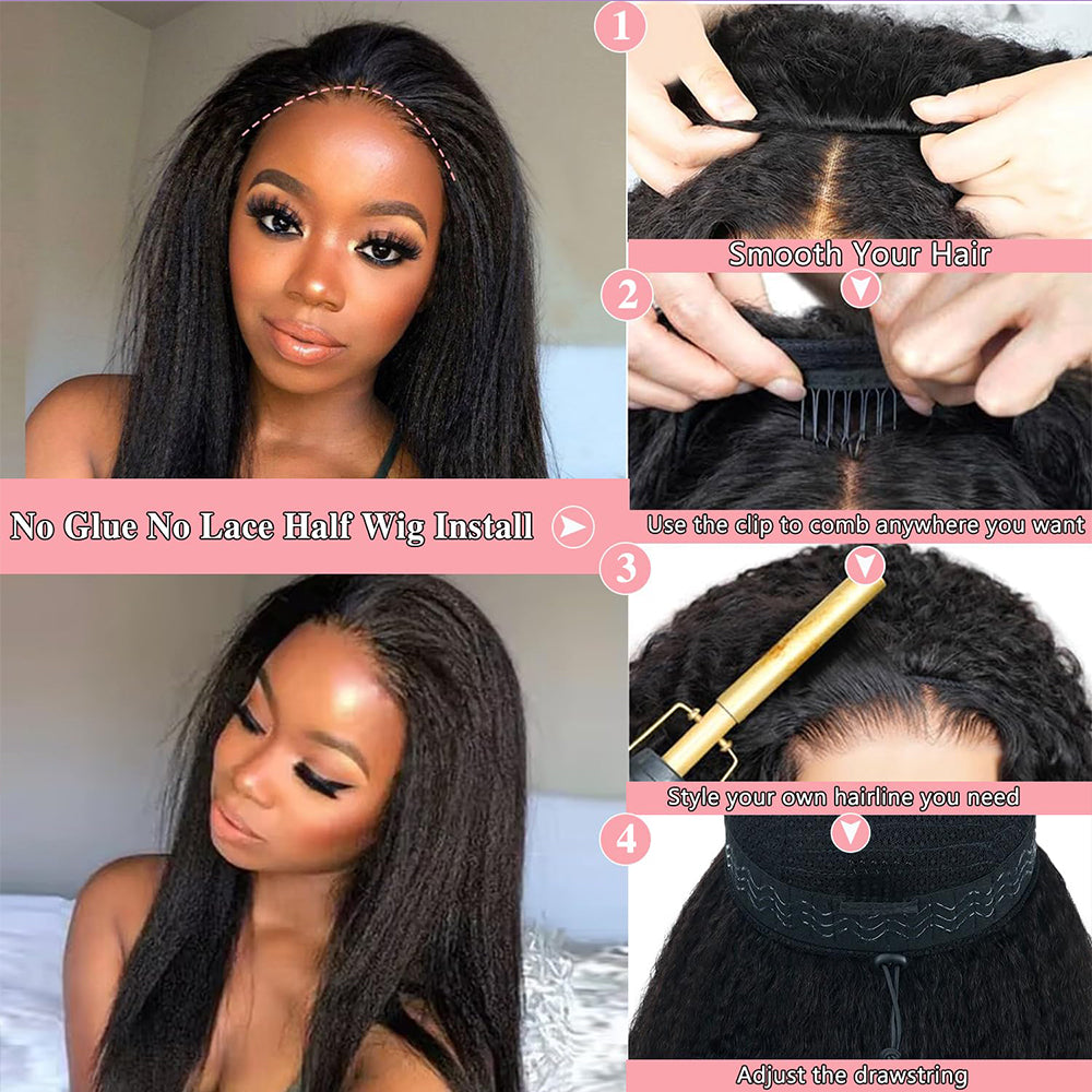 Kinky Straight Half Wigs Human Hair Seamless Kinky Curly Flip Over Wig Beginner Friendly