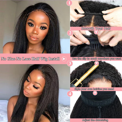 Kinky Straight Half Wigs Human Hair Seamless Kinky Curly Flip Over Wig Beginner Friendly