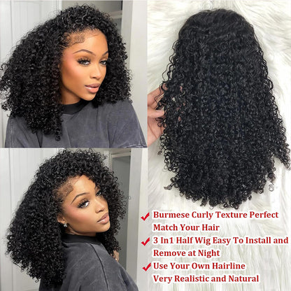 Lodmemo Curly Half Wig Seamless Kinky Curly Flip Over Wig Beginner Friendly