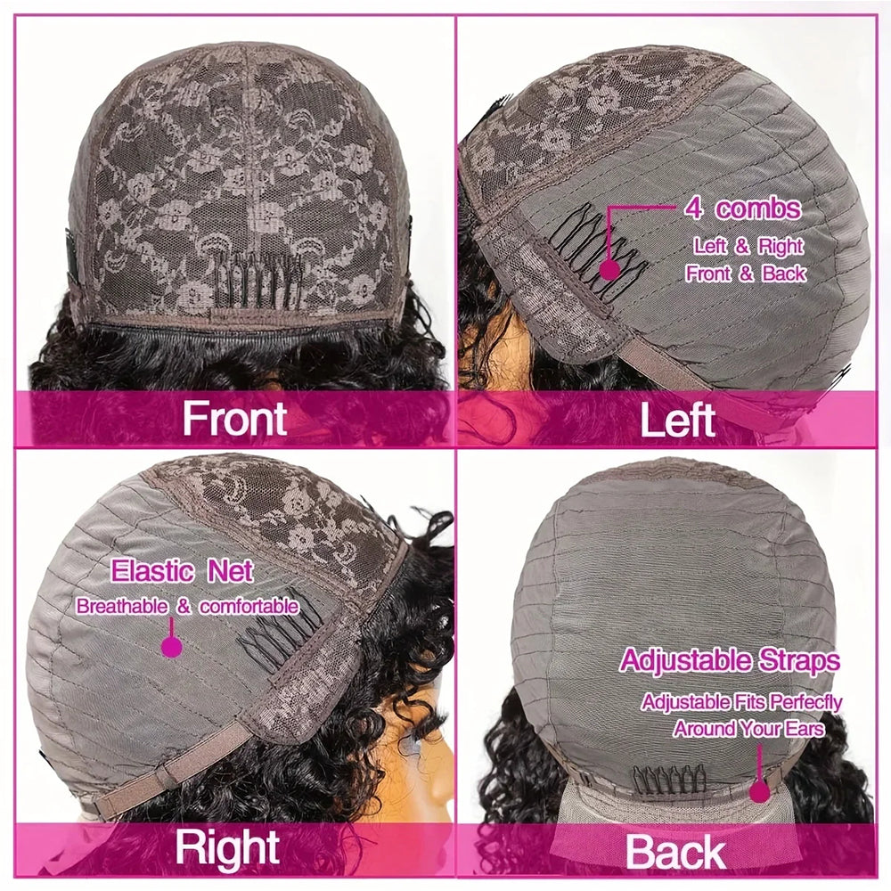Lodmemo Deep Curly Glueless Wig With Bangs Drawstring Machine Made Sew In Wig Human Hair
