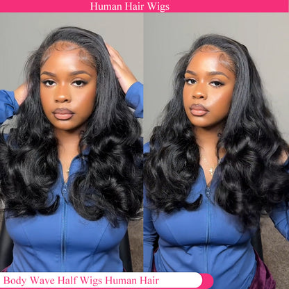 Lodmemo Body Wave Half Wigs Human Hair Glueless Wigs With Drawstring Flip Over Wig Beginner Friendly