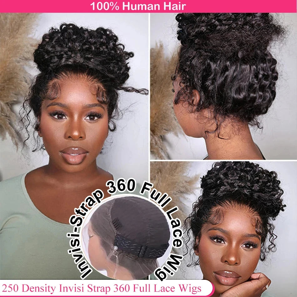 Lodmemo Deep Curly Invisible Strap Snug Fit 360 Full HD Transparent Curly Lace Frontal Bleached Knots Pre Cut Lace Wig