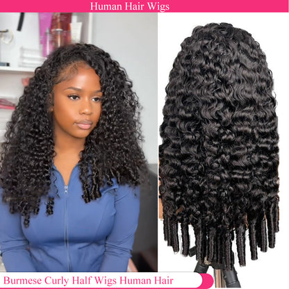 Burmese Curly Half Wigs Human Hair Seamless Kinky Curly Flip Over Wig Beginner Friendly