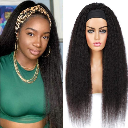 Lodmemo Kinky Straight Headband Wig Human Hair Glueless Wig Seamless Flip Over Wig Beginner Friendly
