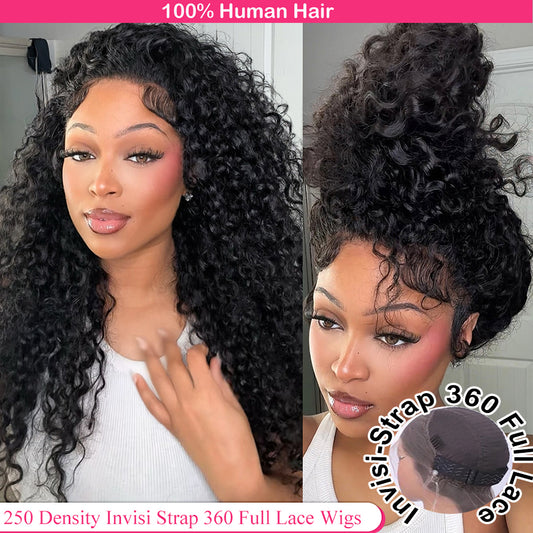 Lodmemo Deep Curly Invisi Strap Snug Fit 360 Transparent Curly Lace Frontal Bleached Knots Pre Cut Lace Wig