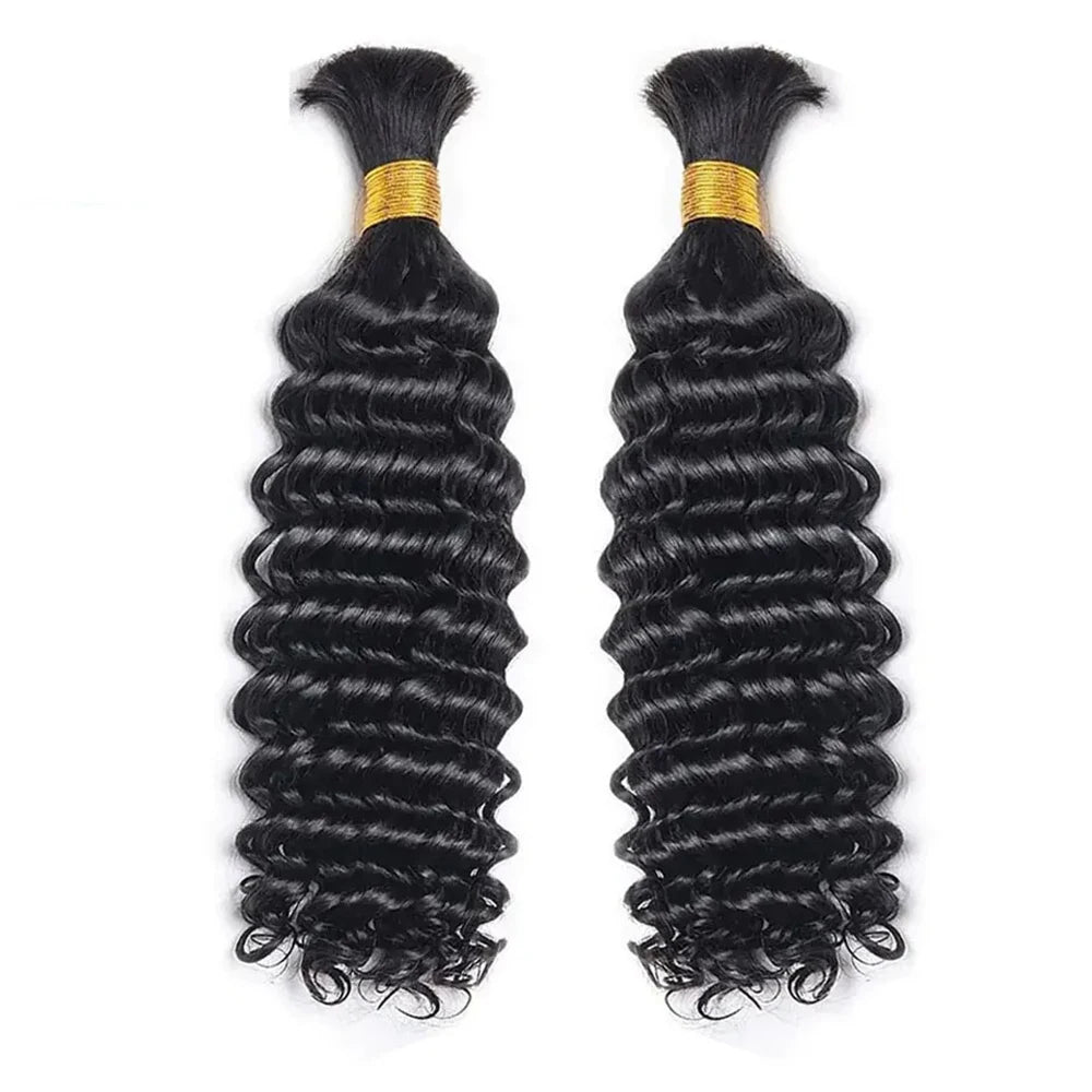 Unprocessed Deep Wave Bulk Human Hair Natural Color No Weft Boho Hair For Braiding 1/3/4 Packs