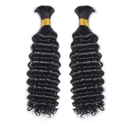 Unprocessed Deep Wave Bulk Human Hair Natural Color No Weft Boho Hair For Braiding 1/3/4 Packs