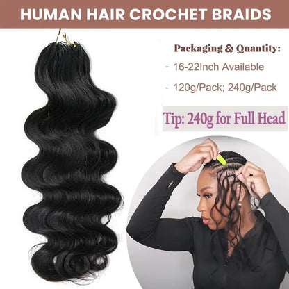 Lodmemo Body Wave Crochet Human Hair for Boho Braids Miracle Knots Ready Pre-Separated Time-Saving Design