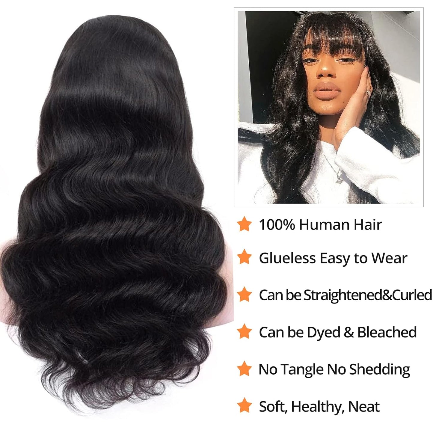 Body Wave Glueless Wig With Bangs Drawstring Machine Made Sew In Wig Human Hair