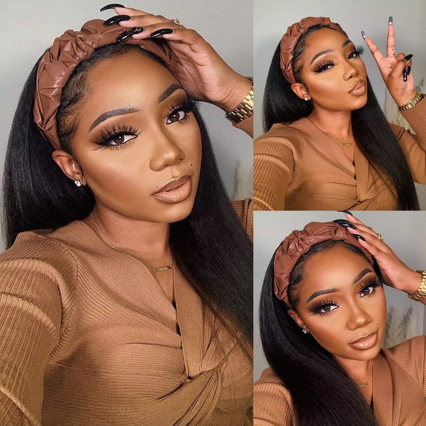 Lodmemo Kinky Staright Headband Wig Human Hair Glueless Wigs Flip Over Wig Beginner Friendly