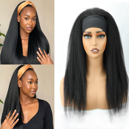 Lodmemo Kinky Straight Headband Wig Human Hair Glueless Wig  Flip Over Wig Beginner Friendly