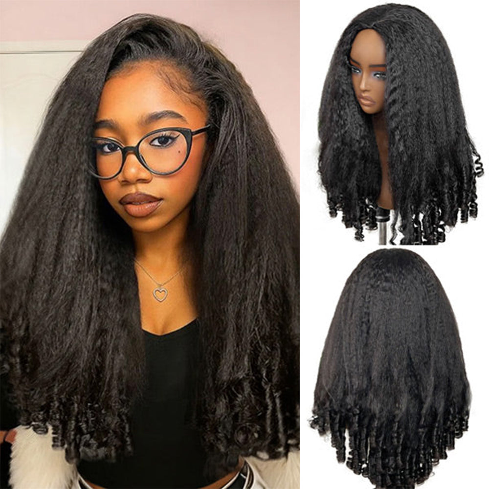 Lodmemo Kinky Straight Burmese Curly Half Wigs Human Hair Glueless Wig Flip Over Wig Beginner Friendly