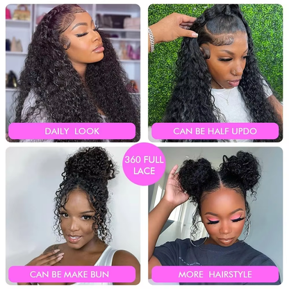 Lodmemo 360 Glueless Human Hair Deep Curly 360 Invisible Strap Lace Frontal Bleached Knots Pre Cut Frontal Lace Wig