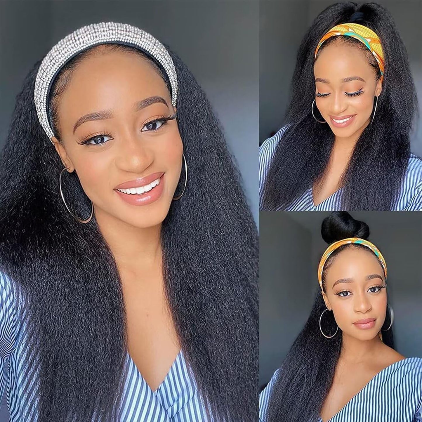 Lodmemo Kinky Staright Headband Wig Human Hair Glueless Wigs Flip Over Wig Beginner Friendly