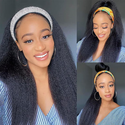 Lodmemo Kinky Staright Headband Wig Human Hair Glueless Wigs Flip Over Wig Beginner Friendly