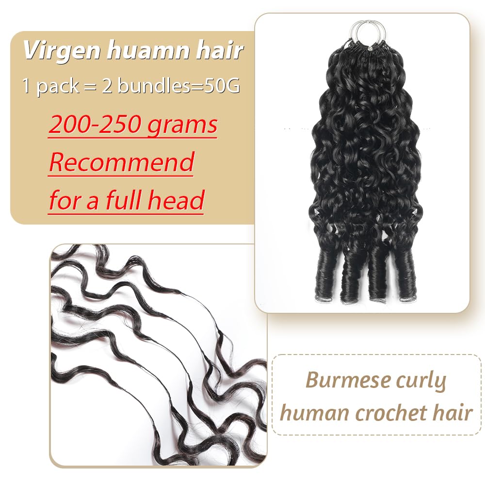 Lodmemo Burmese Curly Crochet Human Hair for Boho Braids Miracle Knots Ready Pre-Separated Time-Saving Design