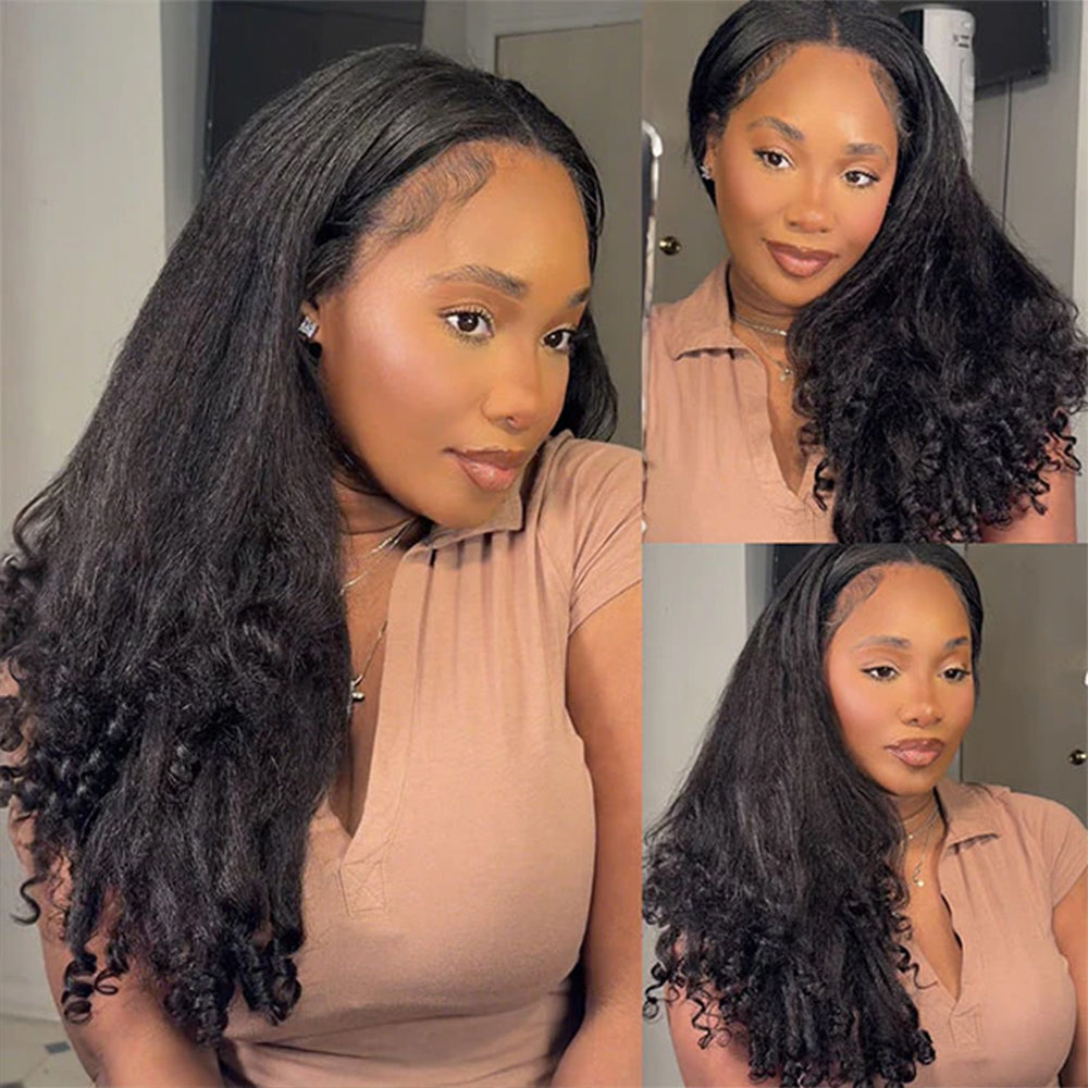 Lodmemo Kinky Straight Burmese Curly Half Wigs Human Hair Glueless Wig Flip Over Wig Beginner Friendly