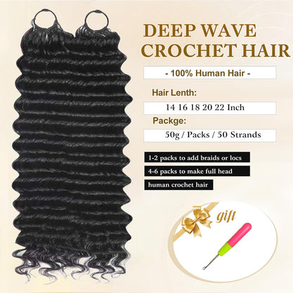 Deep Wave Crochet Human Hair for Boho Braid Styles Miracle Knots Compatible Time-Saving & Lightweight