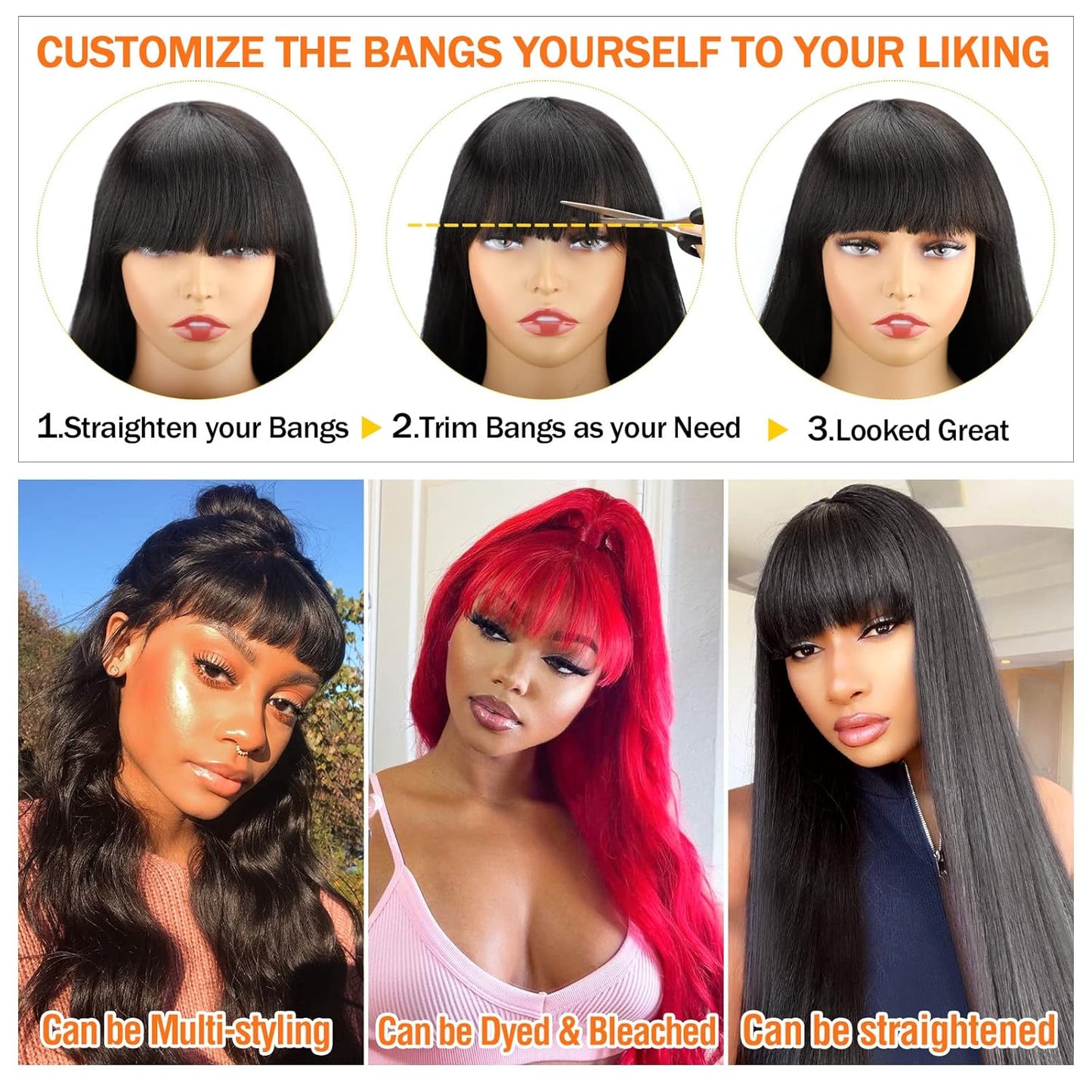 Body Wave Glueless Wig With Bangs Drawstring Machine Made Sew In Wig Human Hair