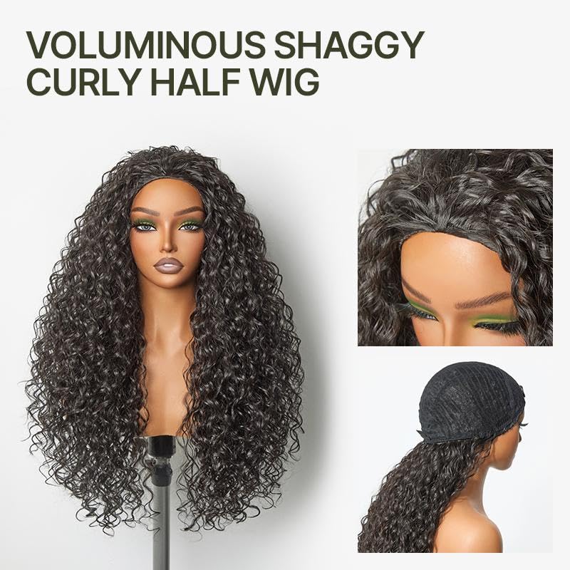 Lodmemo Kinky Curly Half Wig Seamless Kinky Curly Flip Over Wig Beginner Friendly