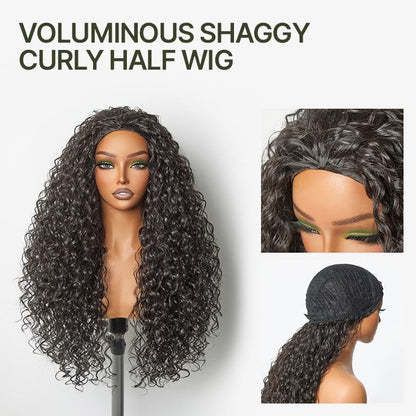 Lodmemo Kinky Curly Half Wig Seamless Kinky Curly Flip Over Wig Beginner Friendly