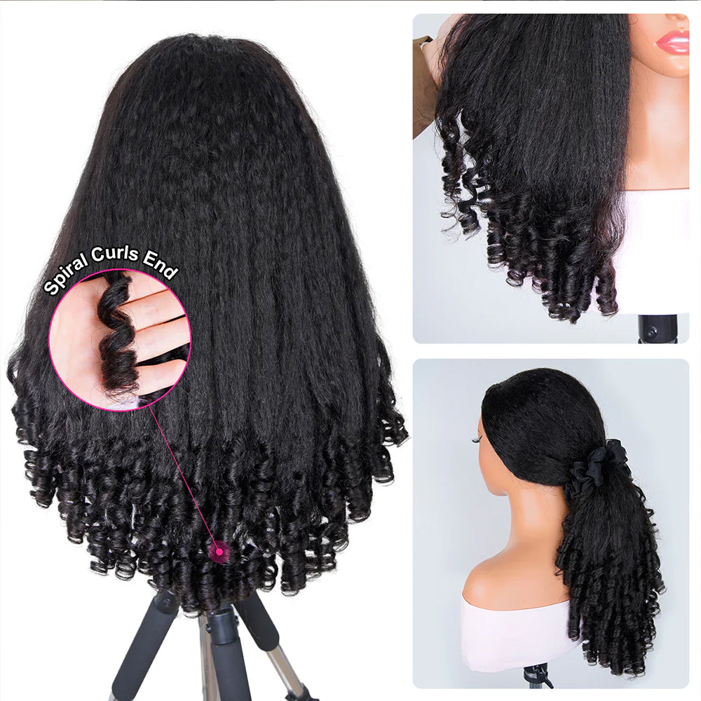 Lodmemo Kinky Straight Burmese Curly Half Wigs Human Hair Glueless Wig Flip Over Wig Beginner Friendly