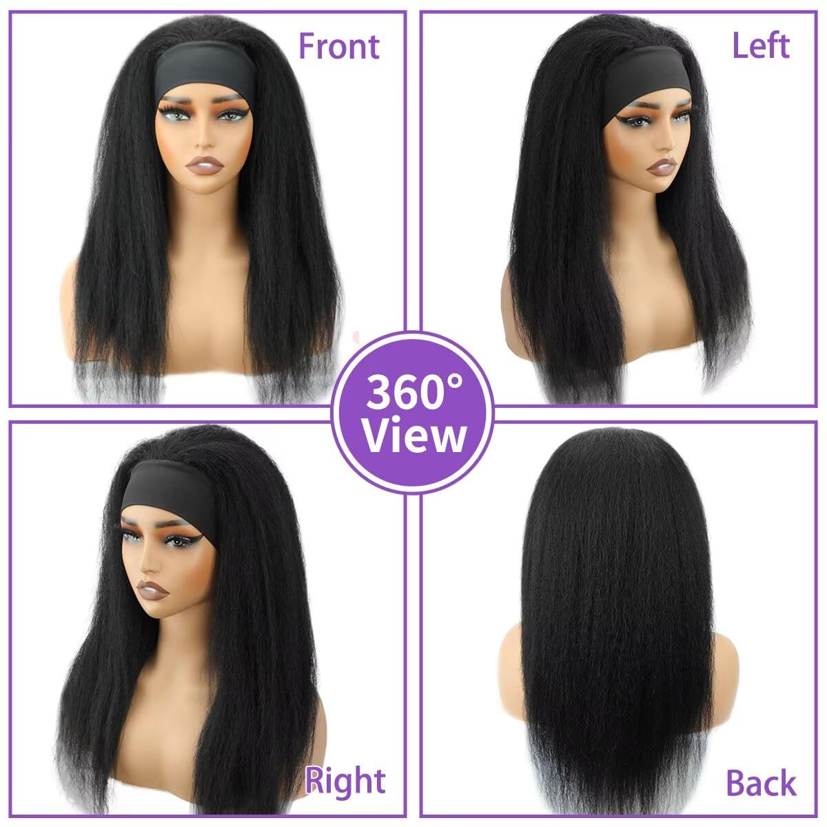 Lodmemo Kinky Staright Headband Wig Human Hair Glueless Wigs Flip Over Wig Beginner Friendly