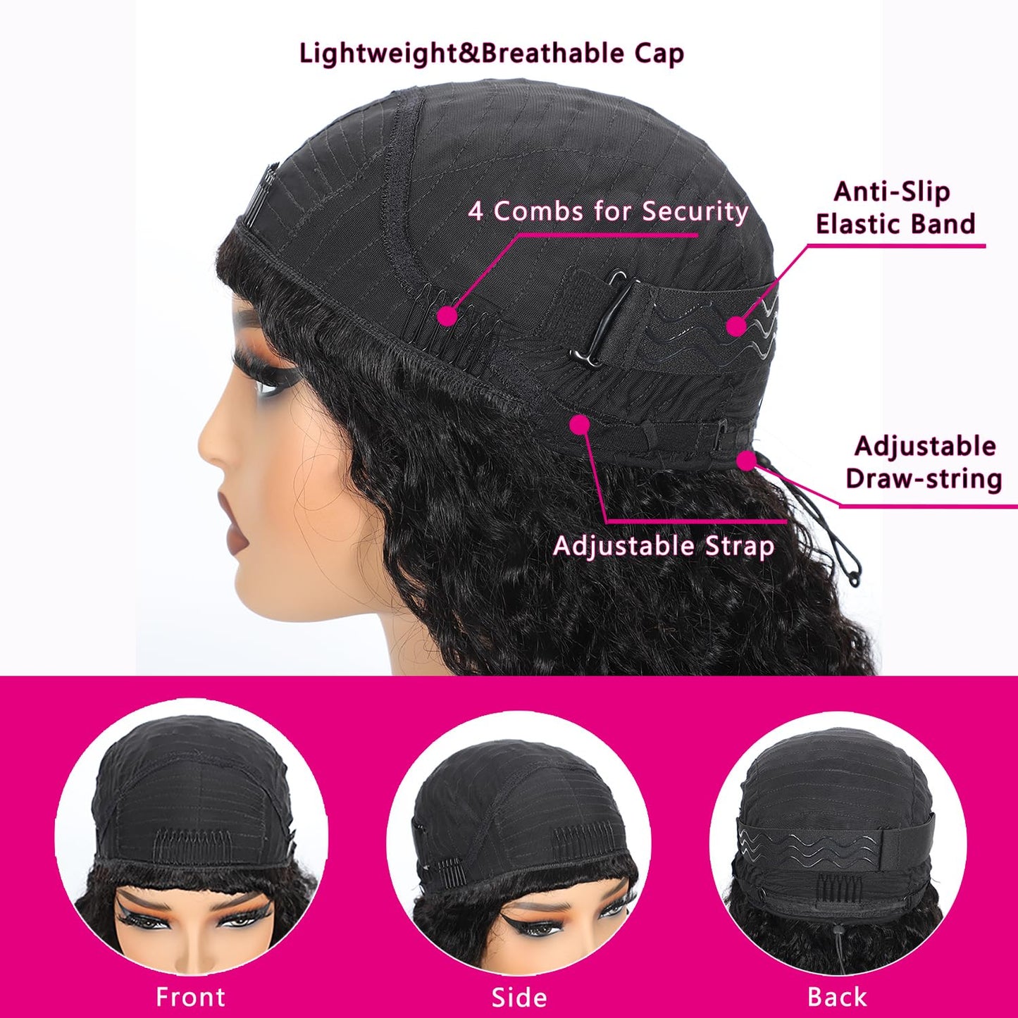 Lodmemo Water Wave Half Wigs Human Hair Glueless Wig With Drawstring Flip Over Wig Beginner Friendly