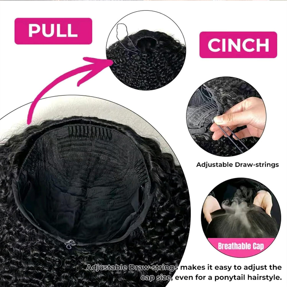 Burmese Curly Half Wigs Human Hair Seamless Kinky Curly Flip Over Wig Beginner Friendly