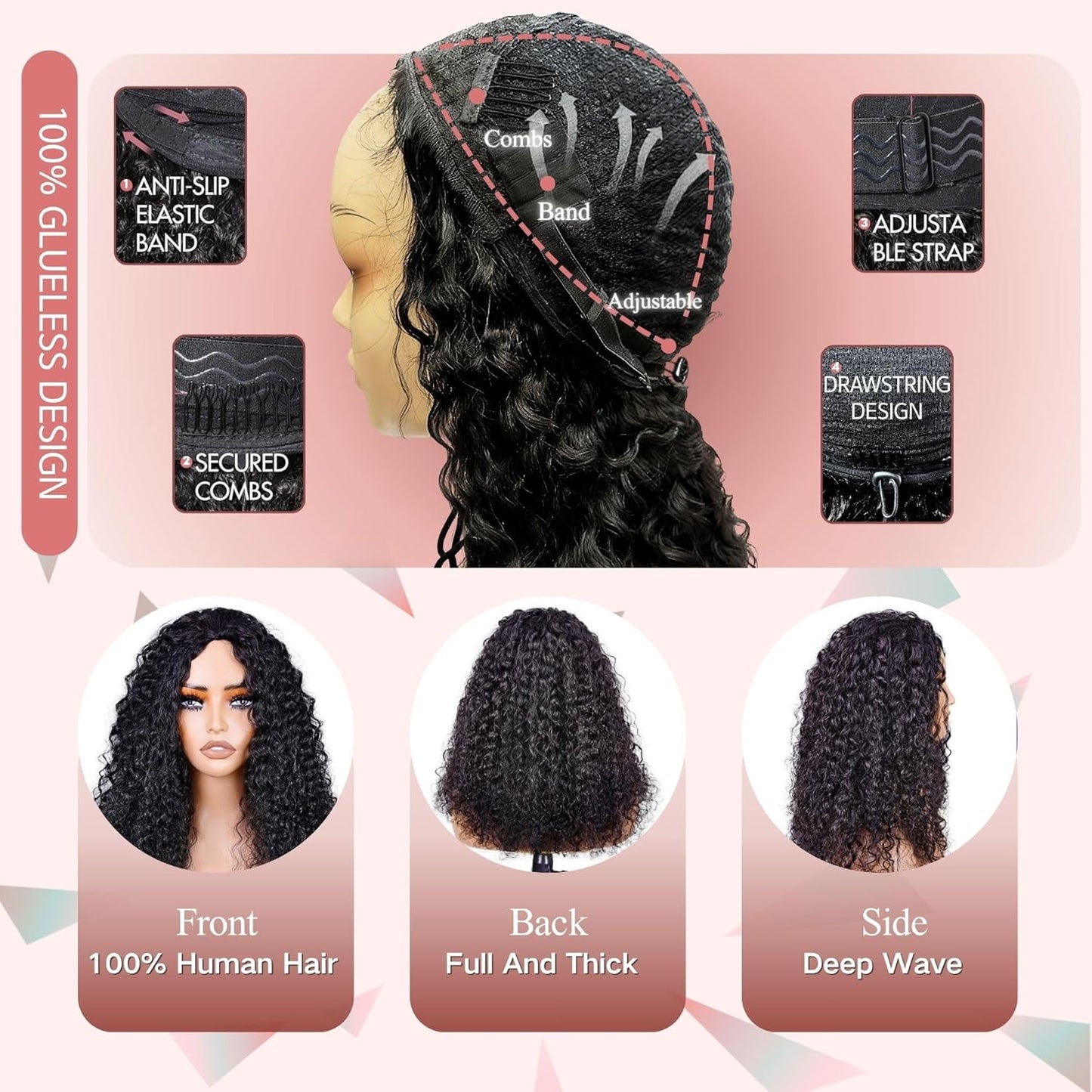 Lodmemo Kinky Curly Half Wig Seamless Kinky Curly Flip Over Wig Beginner Friendly