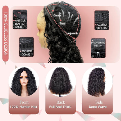 Lodmemo Kinky Curly Half Wig Seamless Kinky Curly Flip Over Wig Beginner Friendly