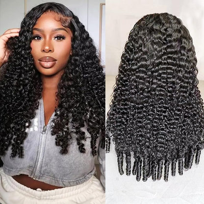 Lodmemo Burmese Curly Half Wigs Human Hair Seamless Kinky Curly Flip Over Wig Beginner Friendly