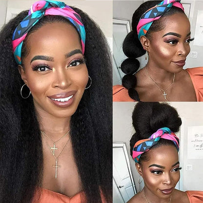 Lodmemo Kinky Straight Headband Wig Human Hair Glueless Wig  Flip Over Wig Beginner Friendly