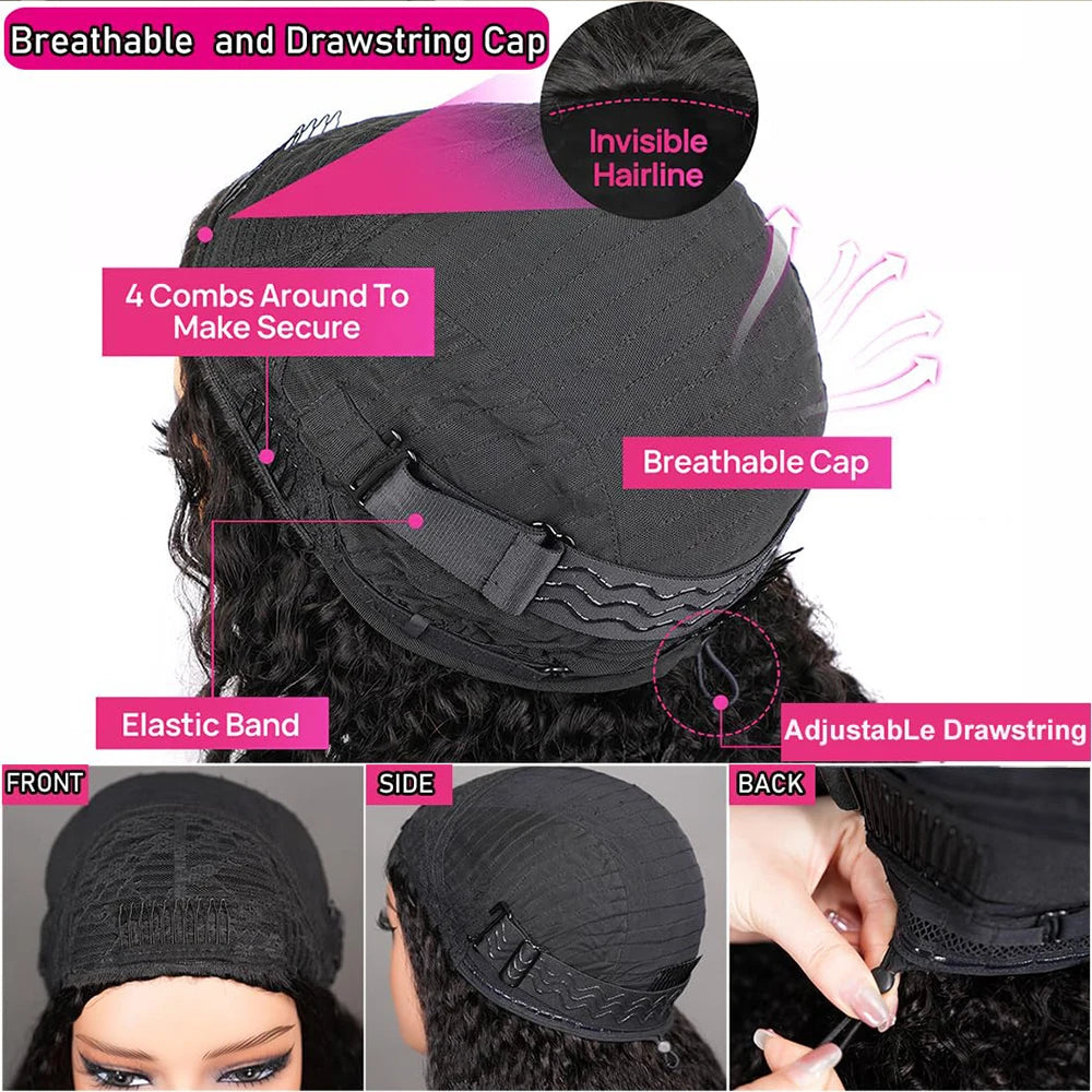 Lodmemo Body Wave Half Wig Human Hair Glueless Wigs With Drawstring Flip Over Wig Beginner Friendly