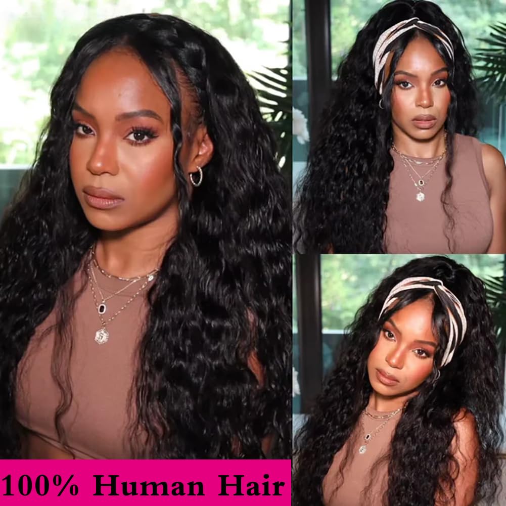 Lodmemo Water Wave Half Wigs Human Hair Glueless Wig With Drawstring Flip Over Wig Beginner Friendly