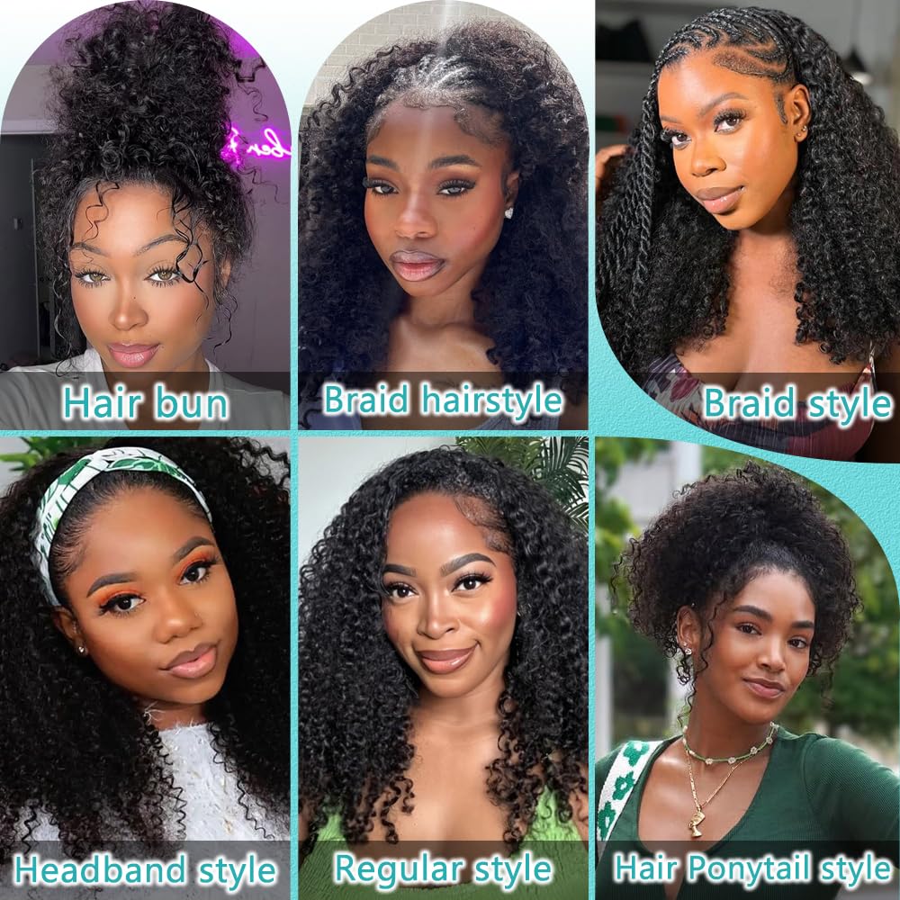 Lodmemo Kinky Curly Half Wig Seamless Kinky Curly Flip Over Wig Beginner Friendly