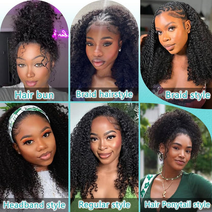 Lodmemo Kinky Curly Half Wig Seamless Kinky Curly Flip Over Wig Beginner Friendly