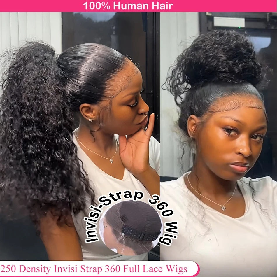 Lodmemo 360 Glueless Human Hair Deep Curly 360 Invisible Strap Lace Frontal Bleached Knots Pre Cut Frontal Lace Wig