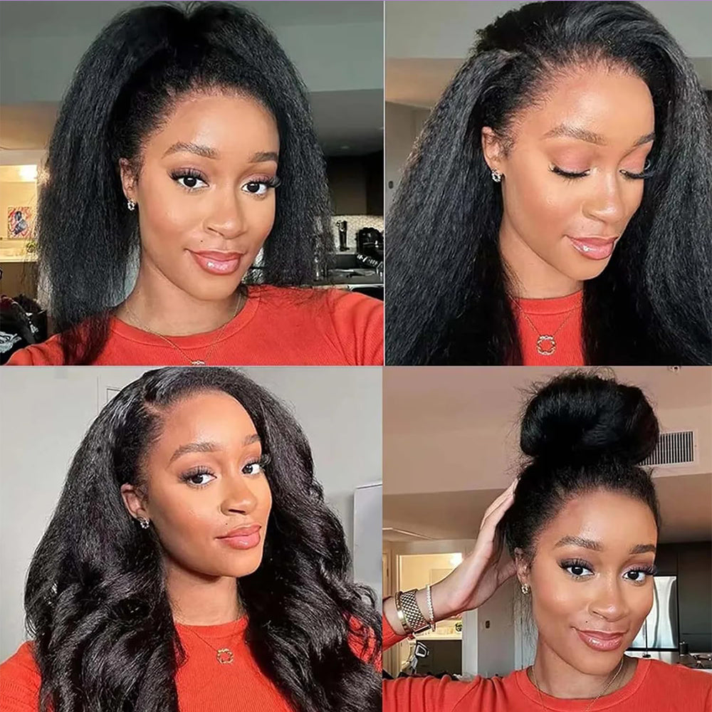 Kinky Straight Half Wigs Human Hair Seamless Kinky Curly Flip Over Wig Beginner Friendly