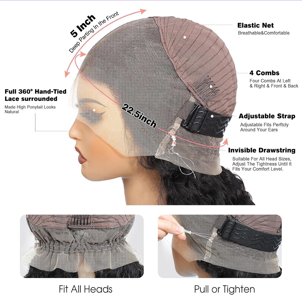 Lodmemo Deep Curly Invisi Strap Snug Fit 360 Transparent Curly Lace Frontal Bleached Knots Pre Cut Lace Wig