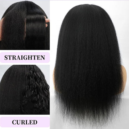 Lodmemo Kinky Straight Headband Wig Human Hair Glueless Wig Seamless Flip Over Wig Beginner Friendly