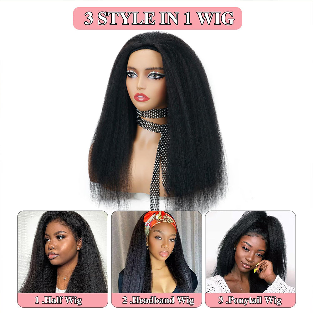 Kinky Straight Half Wigs Human Hair Seamless Kinky Curly Flip Over Wig Beginner Friendly