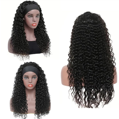 Lodmemo Deep Curly Headband Wig Human Hair Glueless Wig Seamless Kinky Curly Flip Over Wig Beginner Friendly