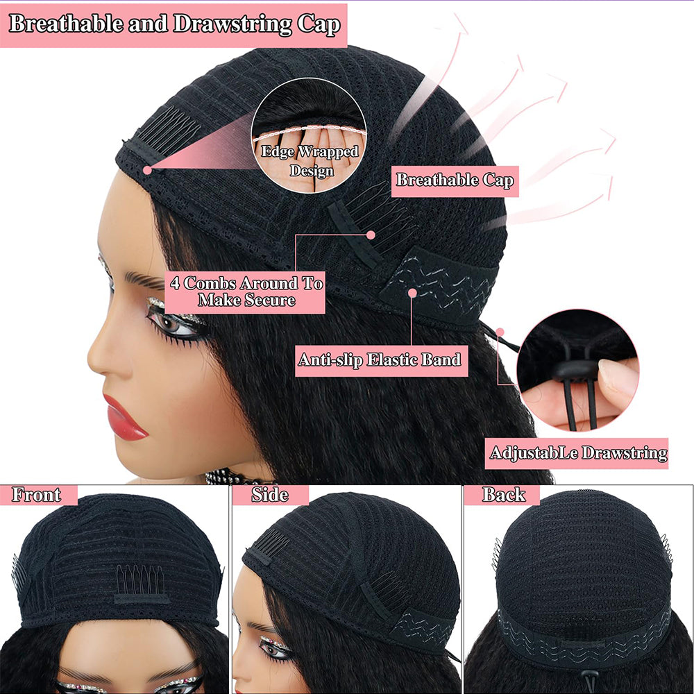Lodmemo Kinky Straight Half Wig Seamless Kinky Curly Flip Over Wig Beginner Friendly