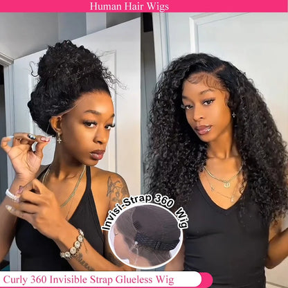 Lodmemo Deep Curly 360 Invisible Strap 360 Full HD Transparent Deep Curly Lace Frontal Bleached Knots Pre Cut Frontal Lace Wig