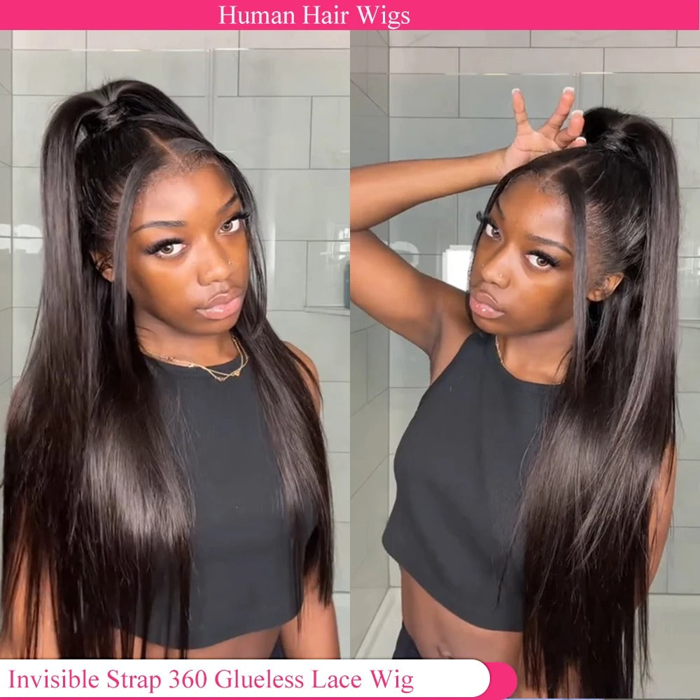 Lodmemo Straight Wave 360 Invisible Strap HD Transparent Bone Lace Frontal Bleached Knots Pre Cut Lace Wig